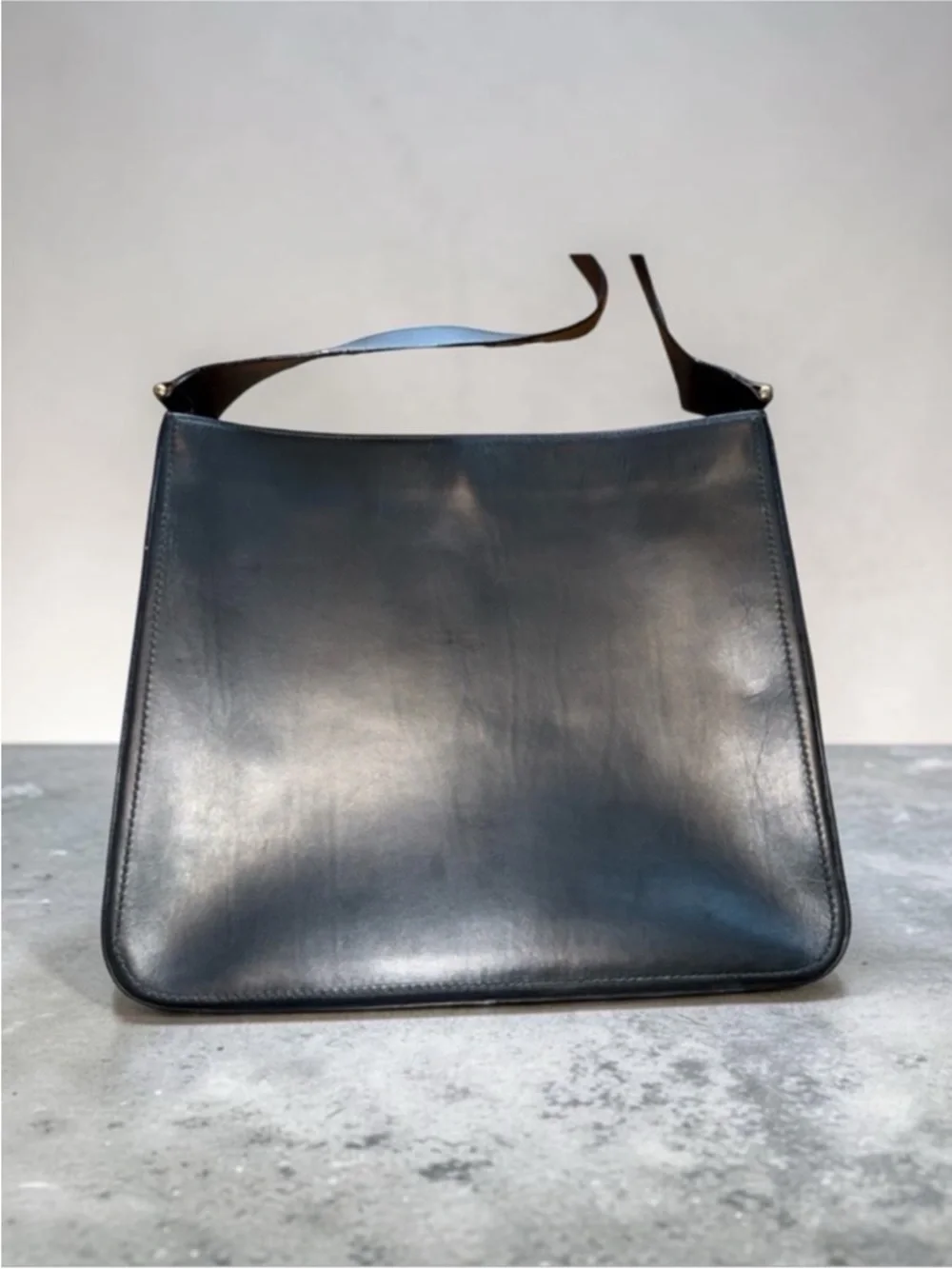 Salvatore Ferragamo Vintage Black Leather Messenger Bag with Gancini Detail